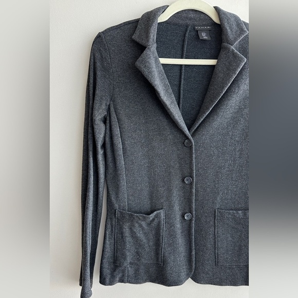 Tahari Dark Grey Stretch Sweatshirt Blazer, Casual Workwear, Size Medium - Picture 3 of 16
